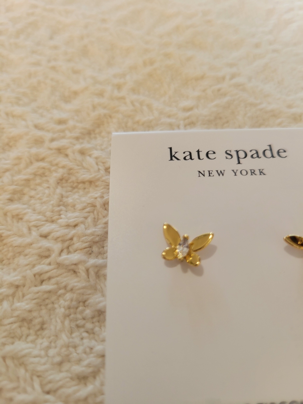 kate spade gold butterfly stud earrings with clear stones - Picture 2 of 6